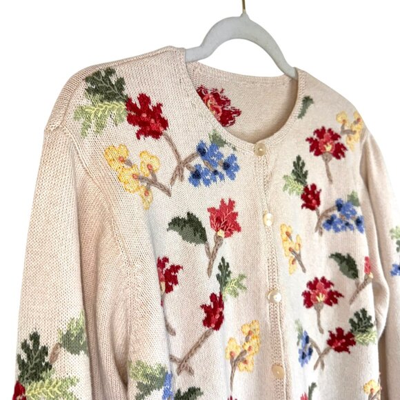 Vintage | Talbots | L | Floral Embroidered Cardigan Sweater | Cottagecore | Y2K - Picture 3 of 16